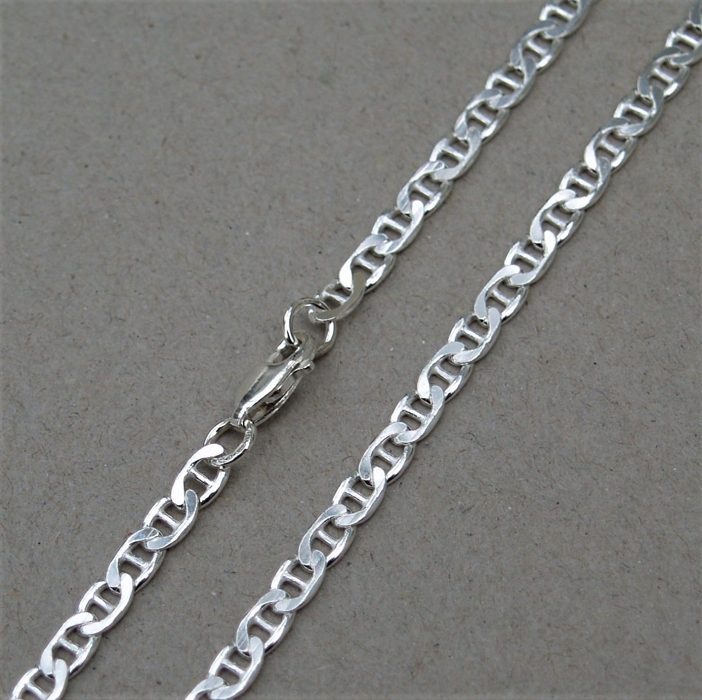 Solid silver 3.7mm wide anchor flat curb chain - Oxidised or polished