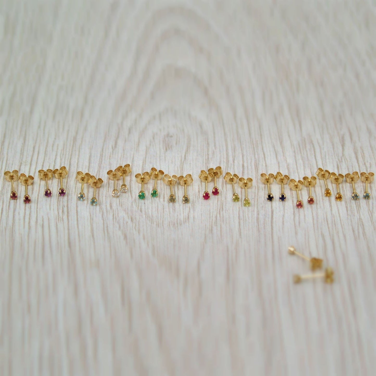 9ct yellow gold tiny 2mm birthstone stud earrings