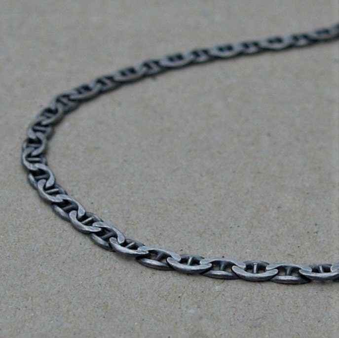 Solid silver 3.7mm wide anchor flat curb chain - Oxidised or polished