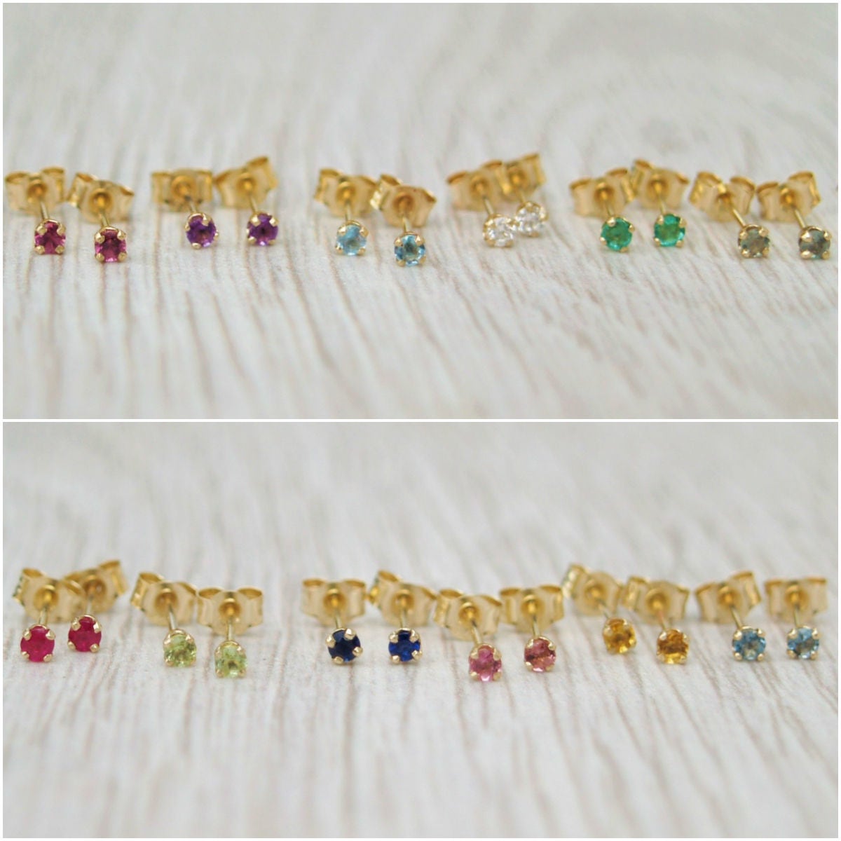 9ct yellow gold tiny 2mm birthstone stud earrings