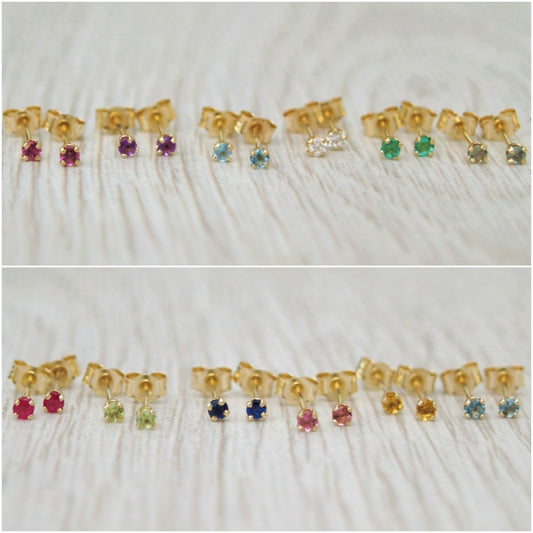 9ct yellow gold tiny 2mm birthstone stud earrings