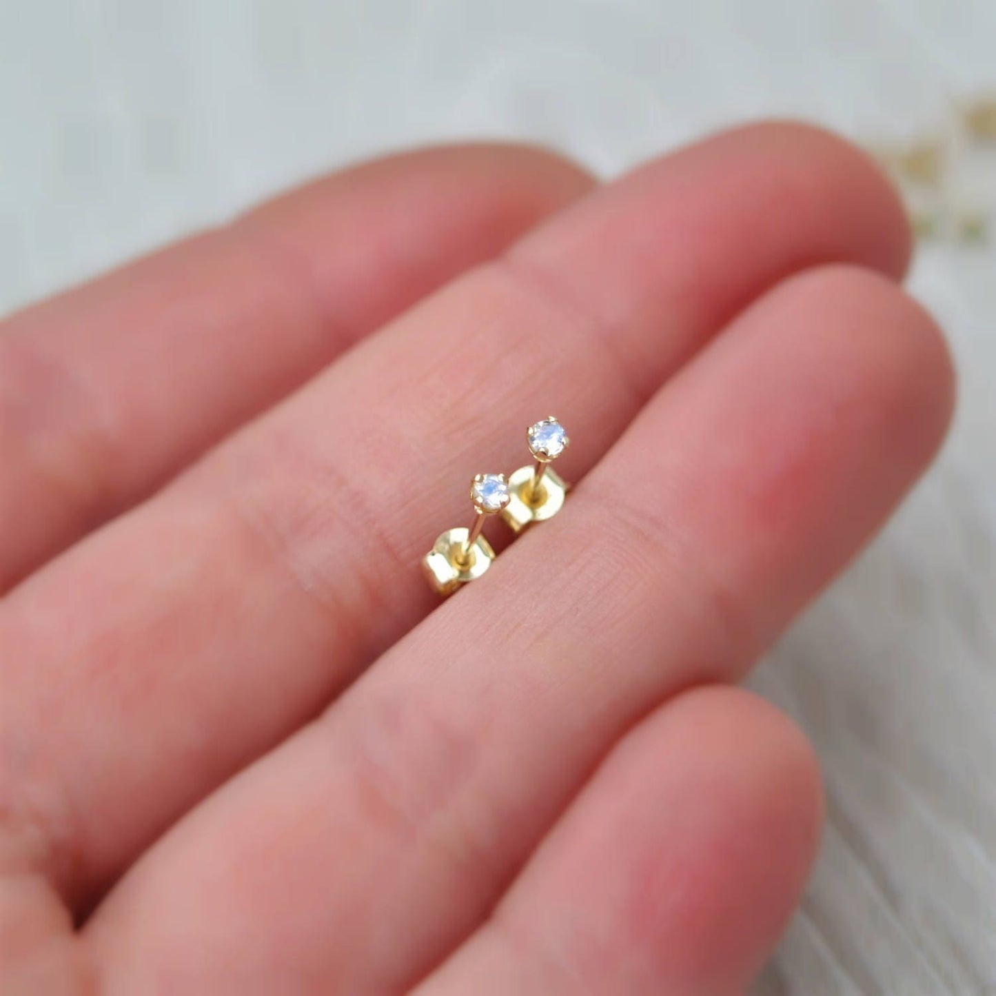 9ct yellow gold tiny 2mm birthstone stud earrings