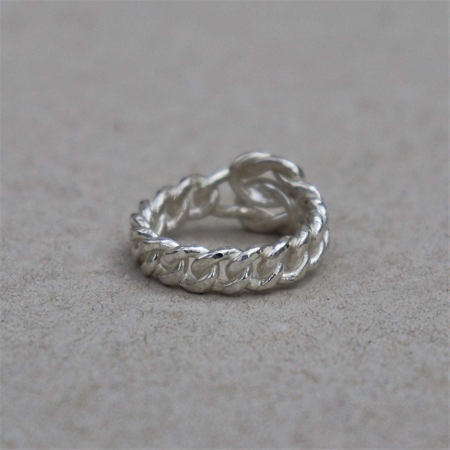 Oxidised or polished chunky solid sterling silver rustic lovers knot curb chain ring