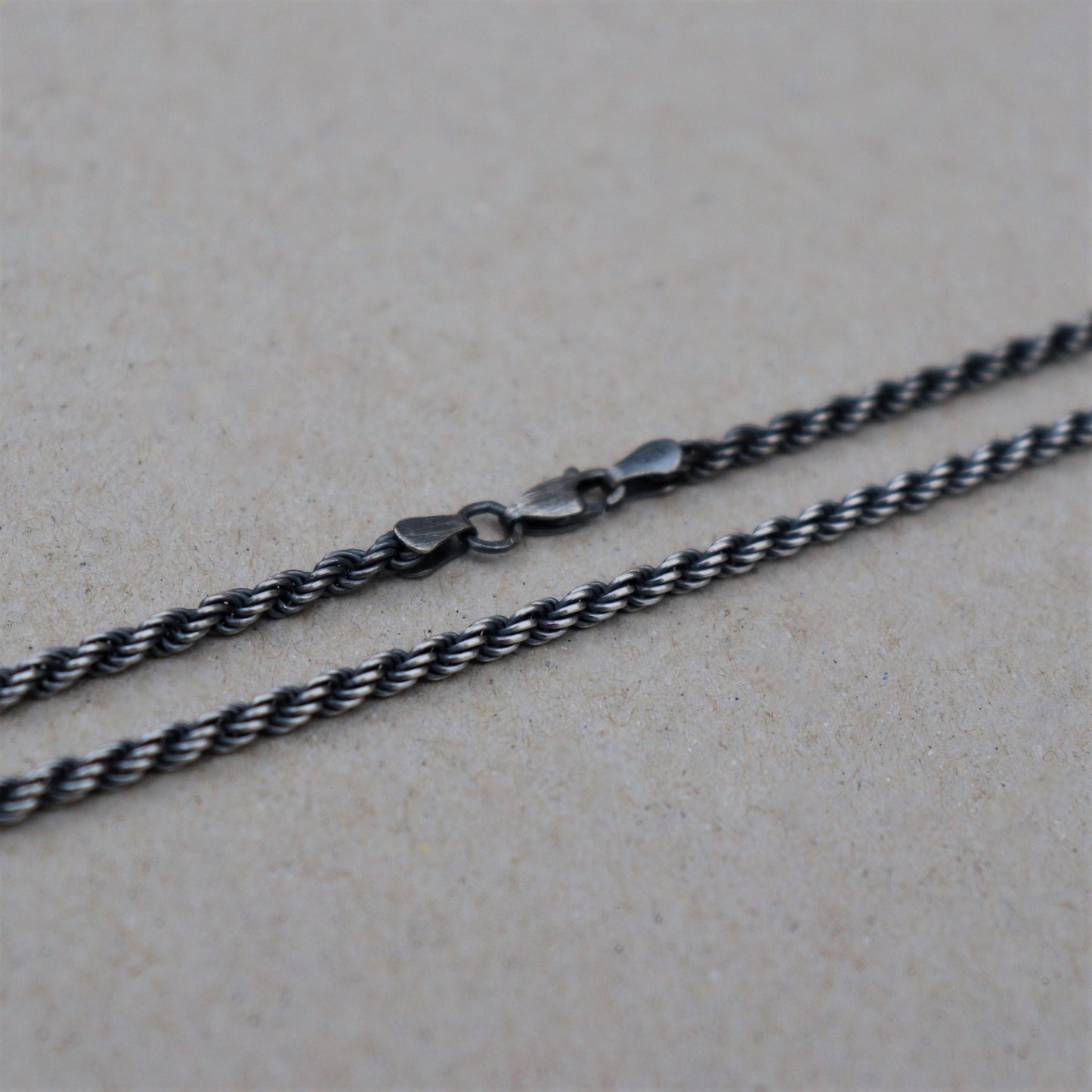 Oxidised or polished sterling silver 3.3mm rope chain