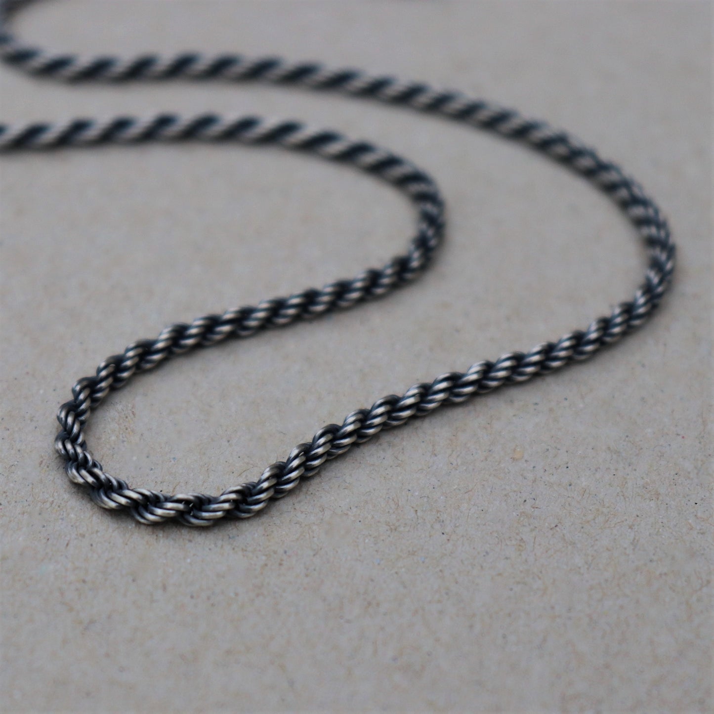 Oxidised or polished sterling silver 3.3mm rope chain