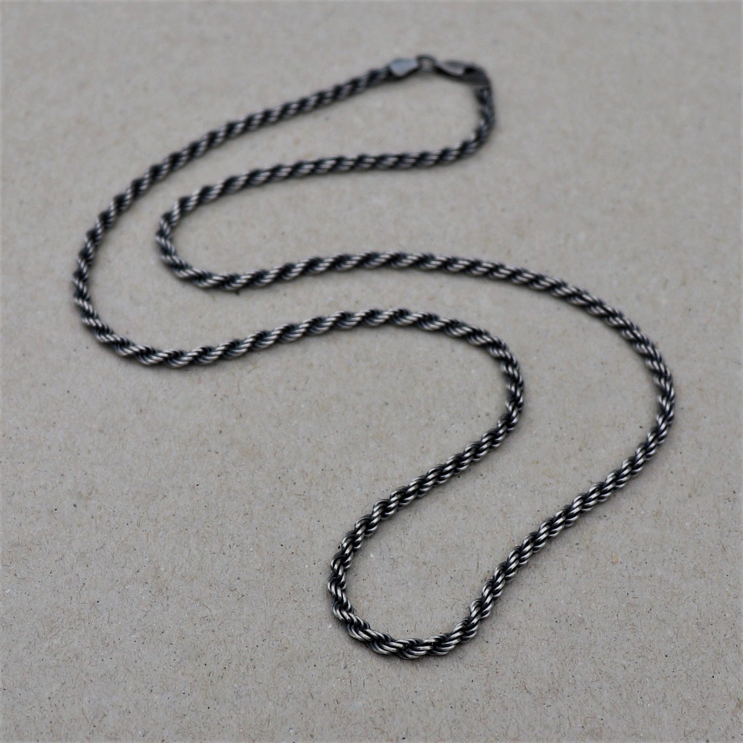 Oxidised or polished sterling silver 3.3mm rope chain