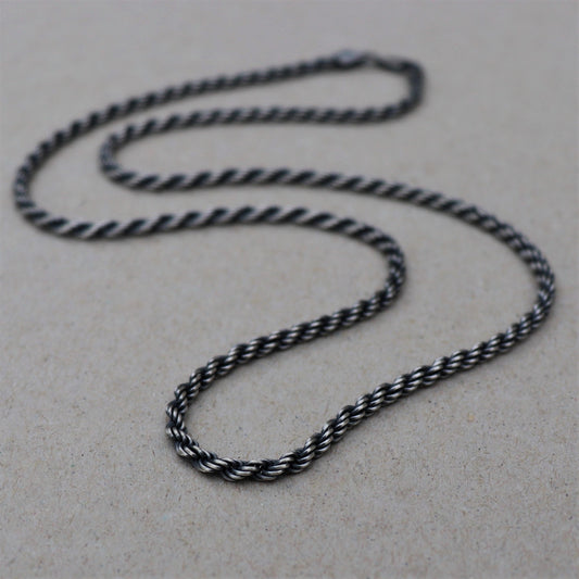 Oxidised or polished sterling silver 3.3mm rope chain
