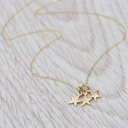 9ct solid yellow gold teeny-weeny star charm pendants and chain
