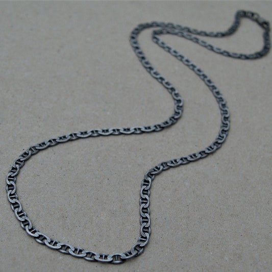 Solid silver 3.7mm wide anchor flat curb chain - Oxidised or polished