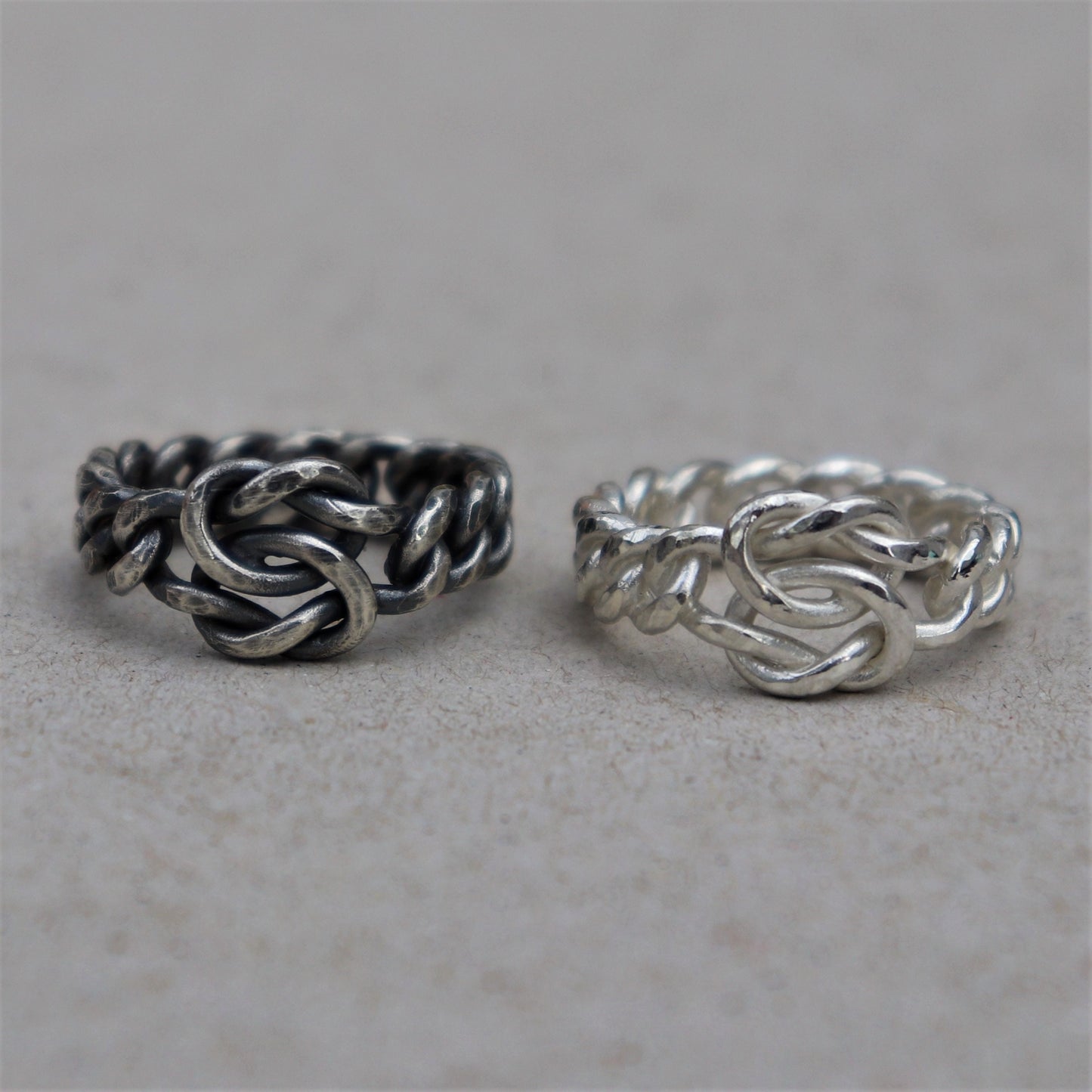 Oxidised or polished chunky solid sterling silver rustic lovers knot curb chain ring