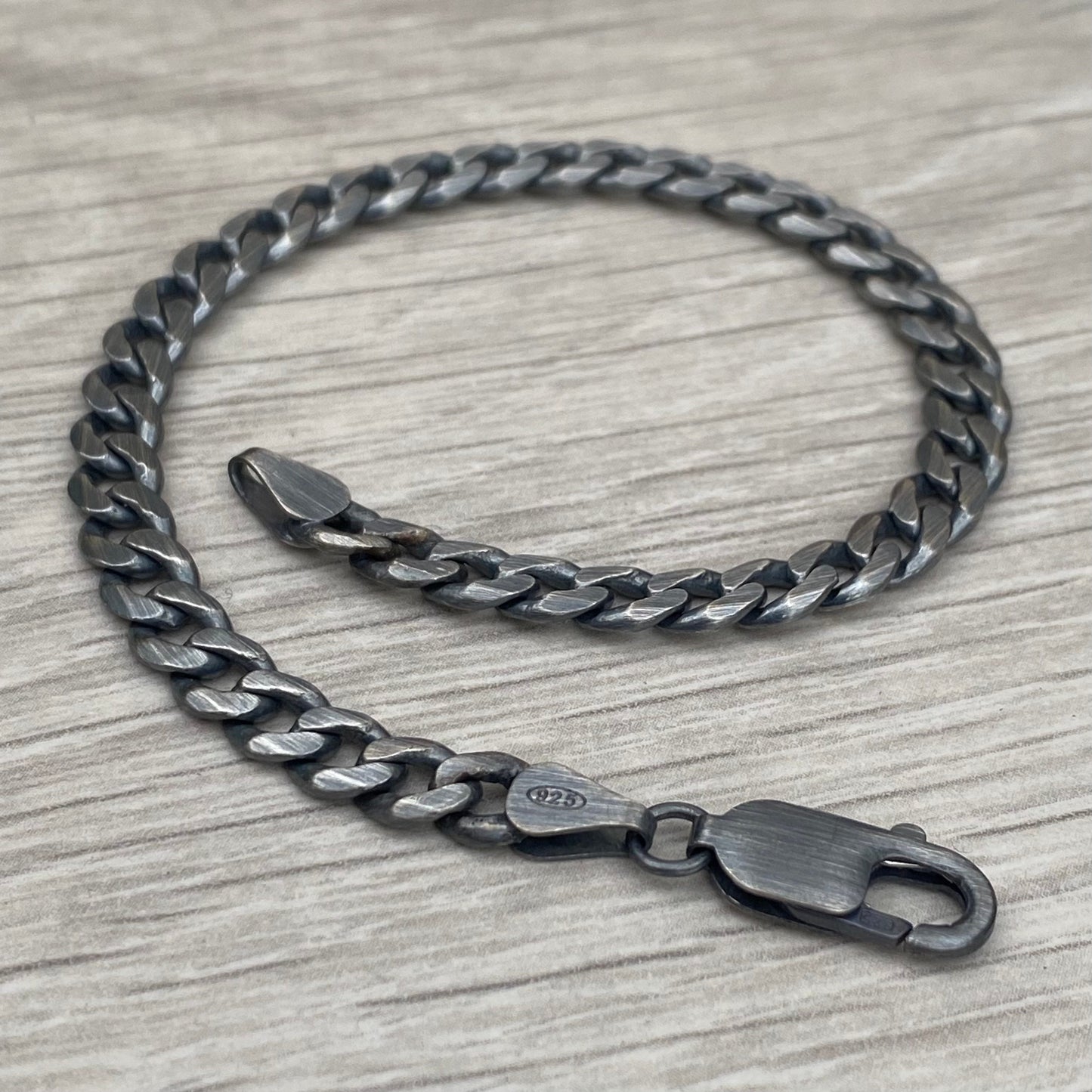 Oxidised solid silver 5.4mm wide curb chain bracelet