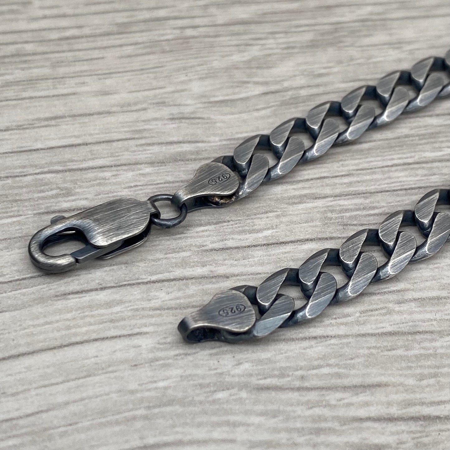 Oxidised or polished sterling silver 7.5mm wide curb chain bracelet