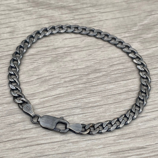 Oxidised solid silver 5.4mm wide curb chain bracelet