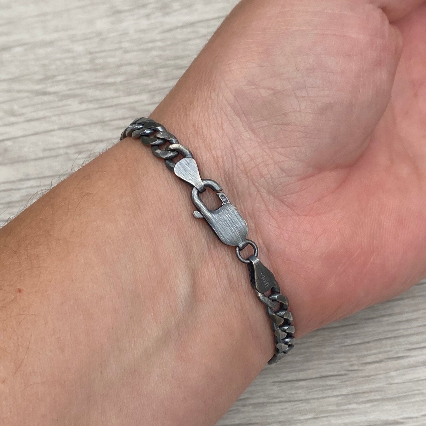 Oxidised solid silver 5.4mm wide curb chain bracelet