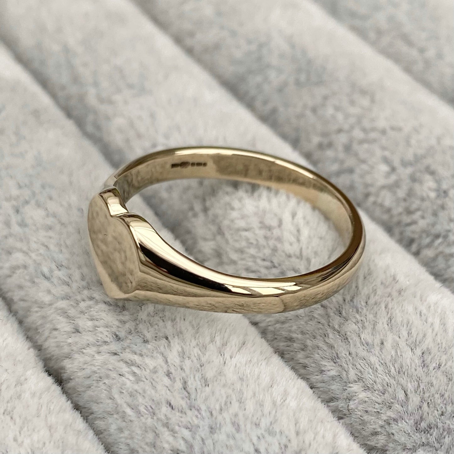 Handmade 9ct yellow gold ladies small heart signet ring