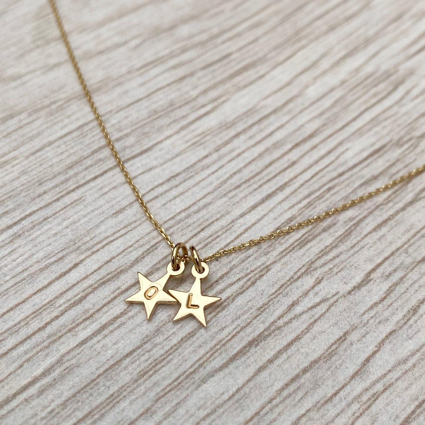 9ct yellow gold tiny star letter charm pendants and chain
