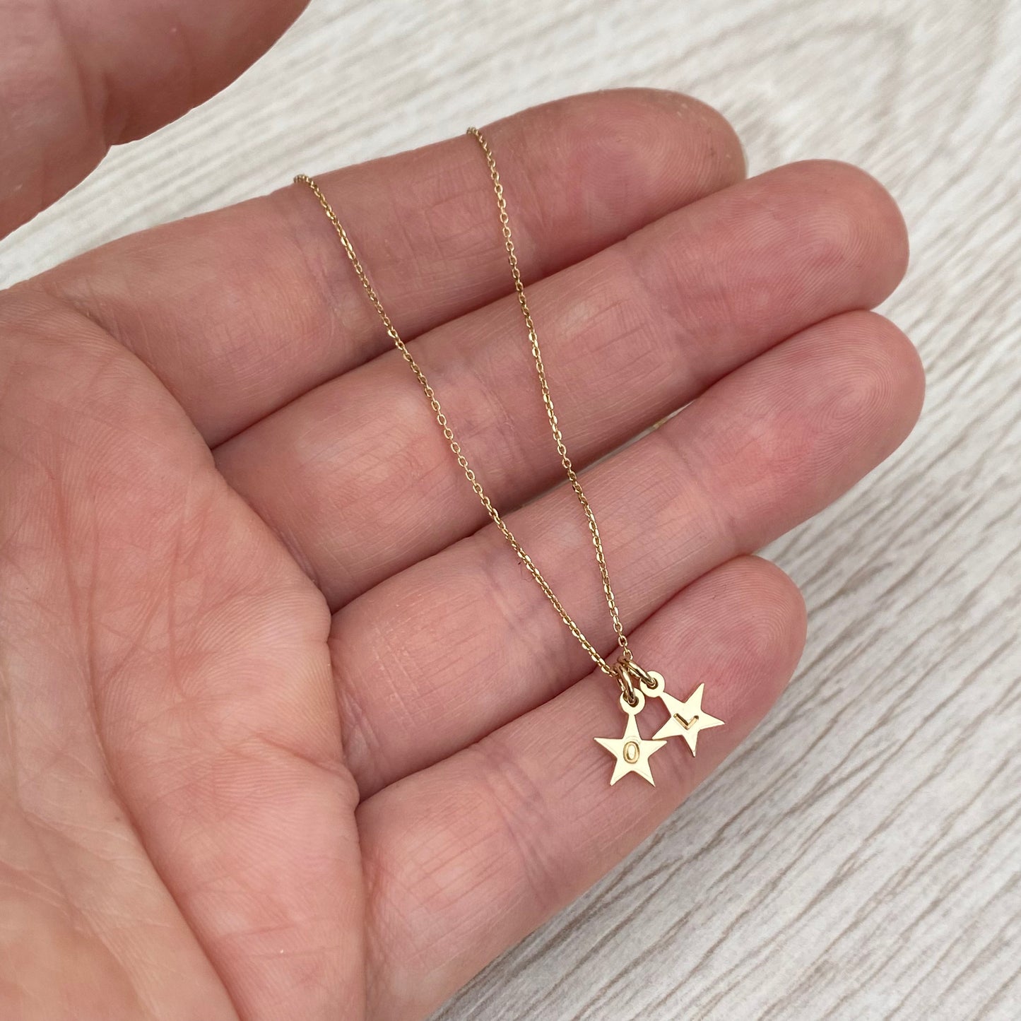 9ct yellow gold tiny star letter charm pendants and chain