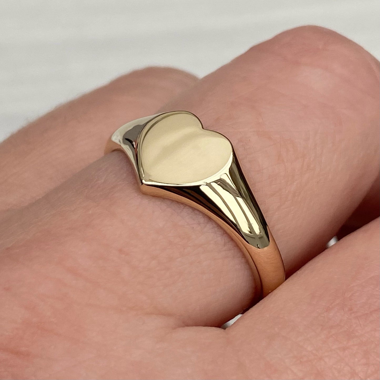 Handmade 9ct yellow gold ladies small heart signet ring