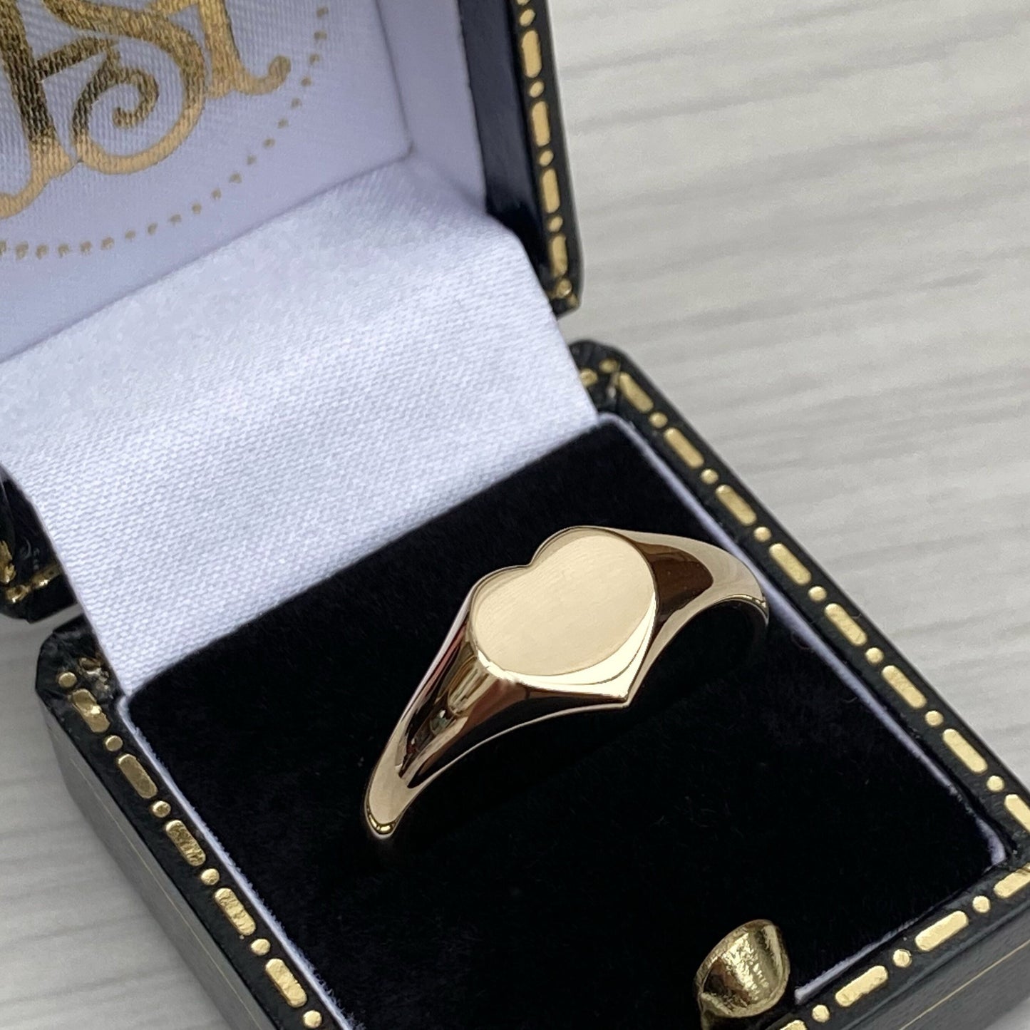 Handmade 9ct yellow gold ladies small heart signet ring