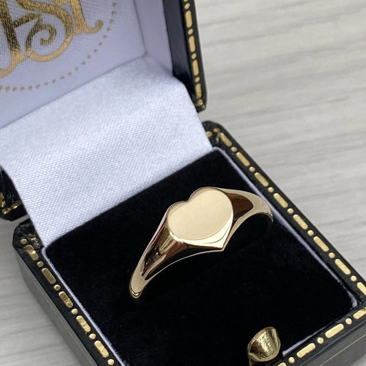 Handmade 9ct yellow gold ladies small heart signet ring