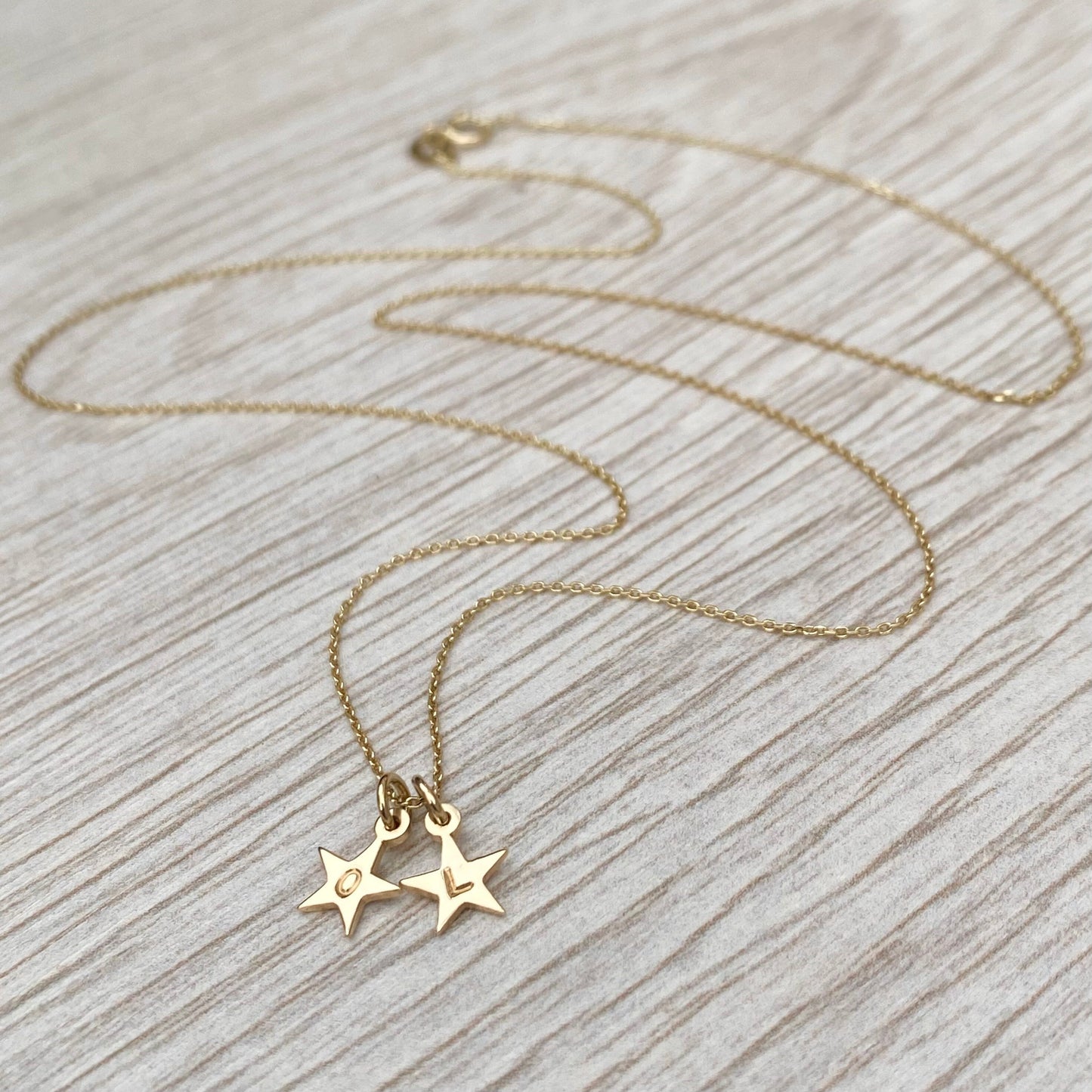9ct yellow gold tiny star letter charm pendants and chain