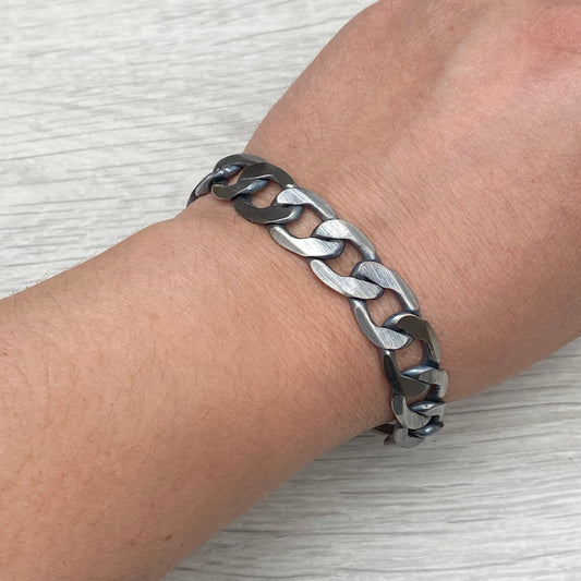 Men's oxidised silver plated curb chain bracelet - Silver plated  - Mens silver bracelet - 8 inch length