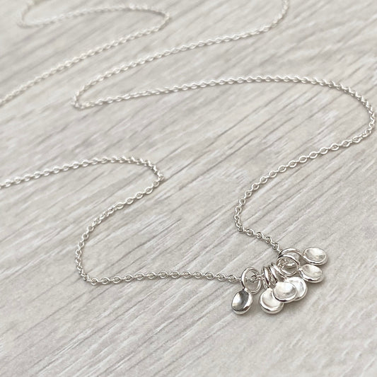 Handmade solid silver six tiny petal charm pendants on trace chain
