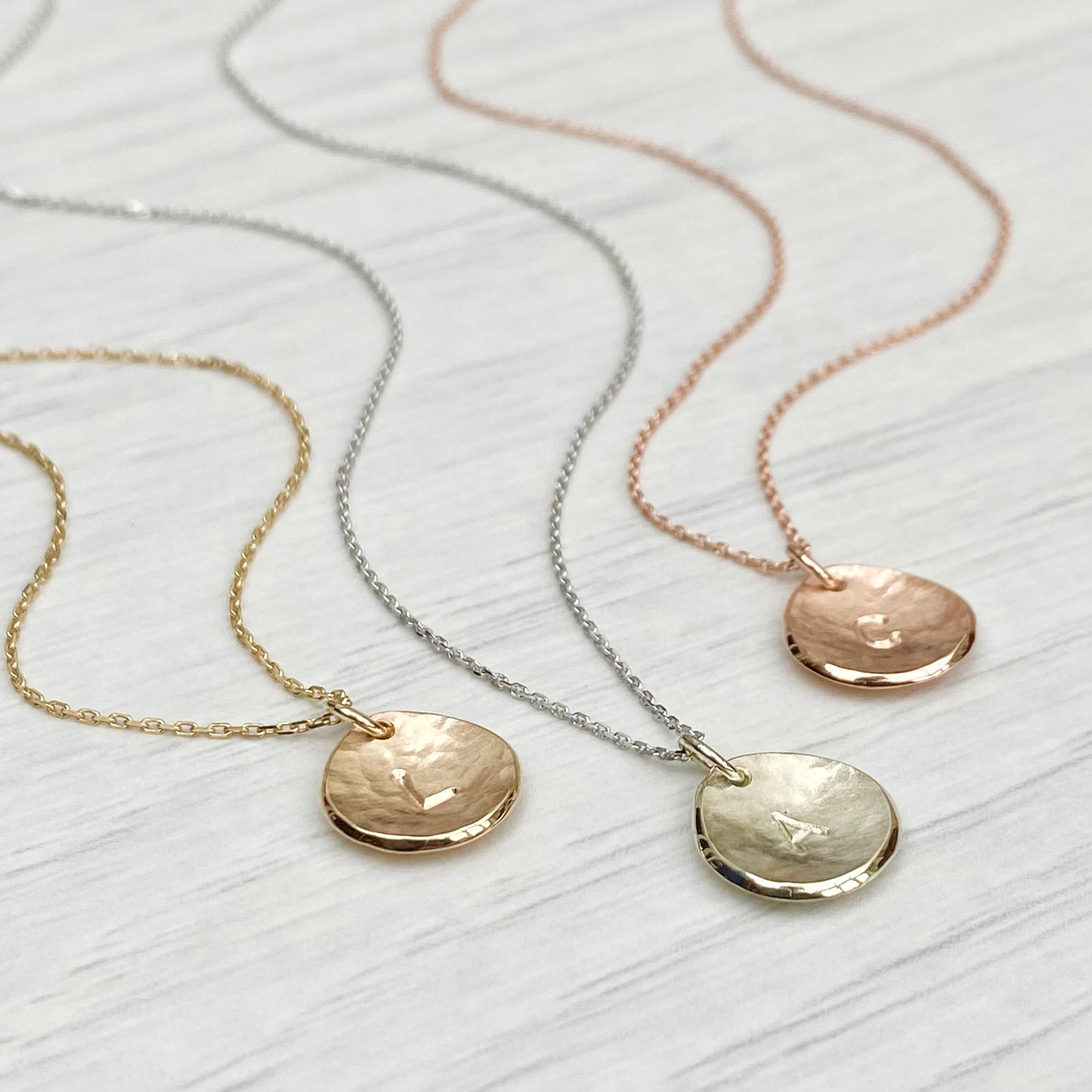 Handmade 9ct solid yellow, rose or white gold 10mm petal charm pendant and chain