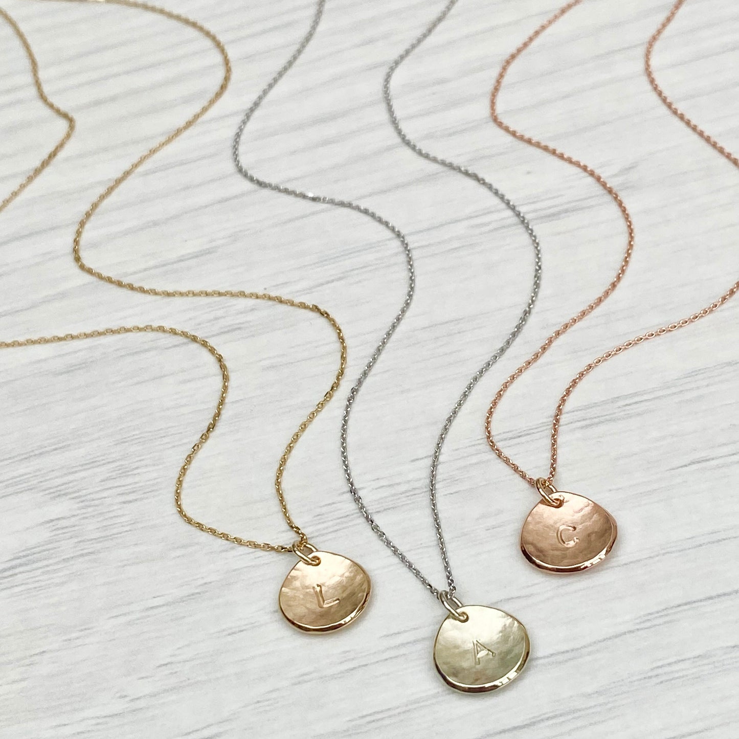 Handmade 9ct solid yellow, rose or white gold 10mm petal charm pendant and chain