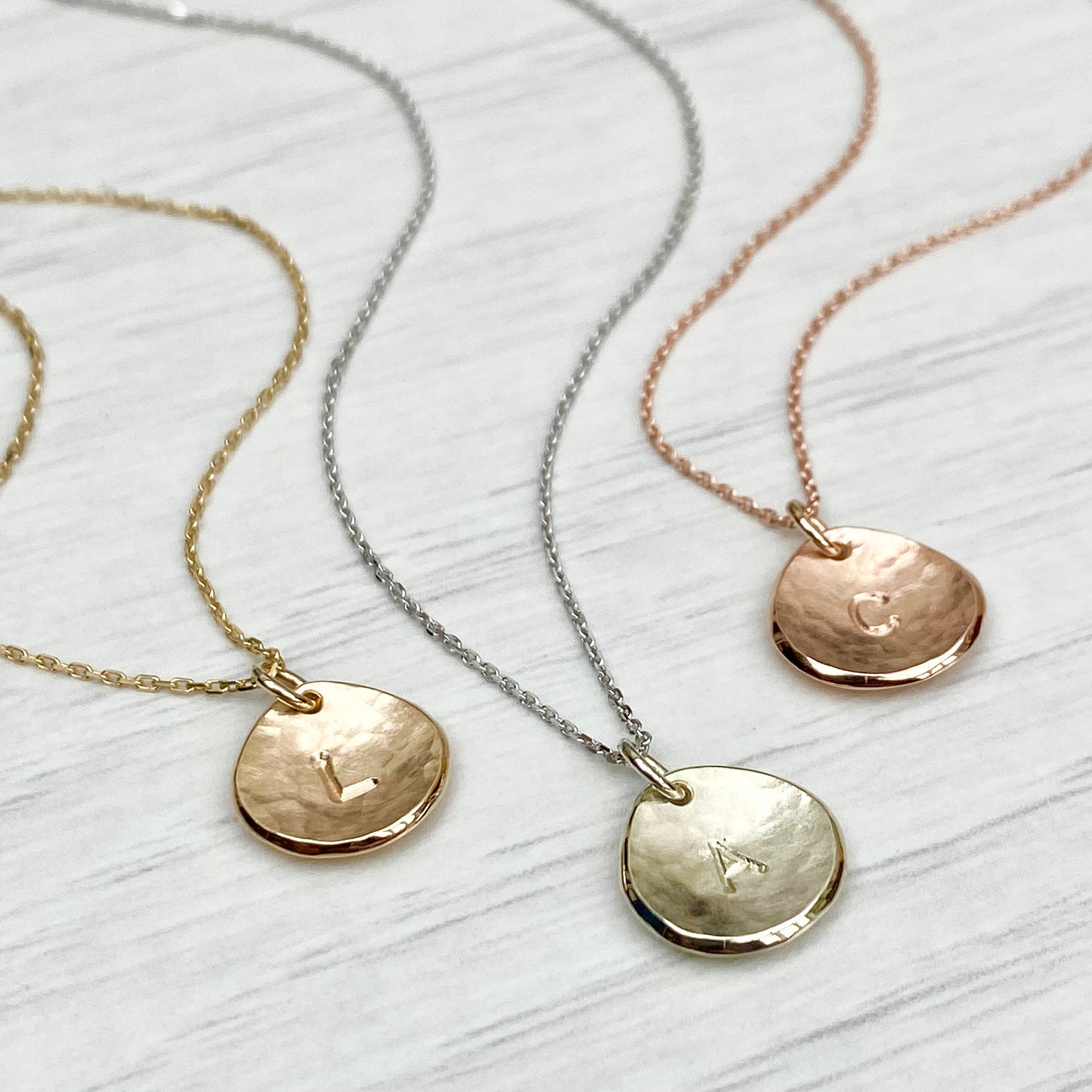 Handmade 9ct solid yellow, rose or white gold 10mm petal charm pendant and chain