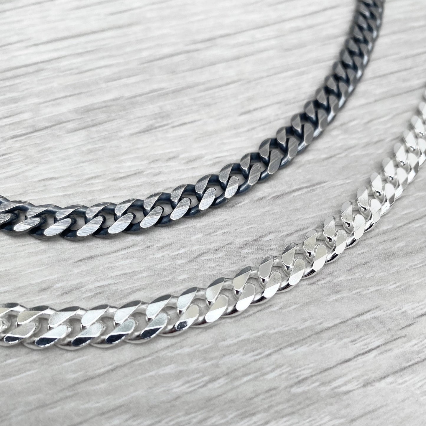 Oxidised or polished solid silver heavy 6.6mm wide curb chain