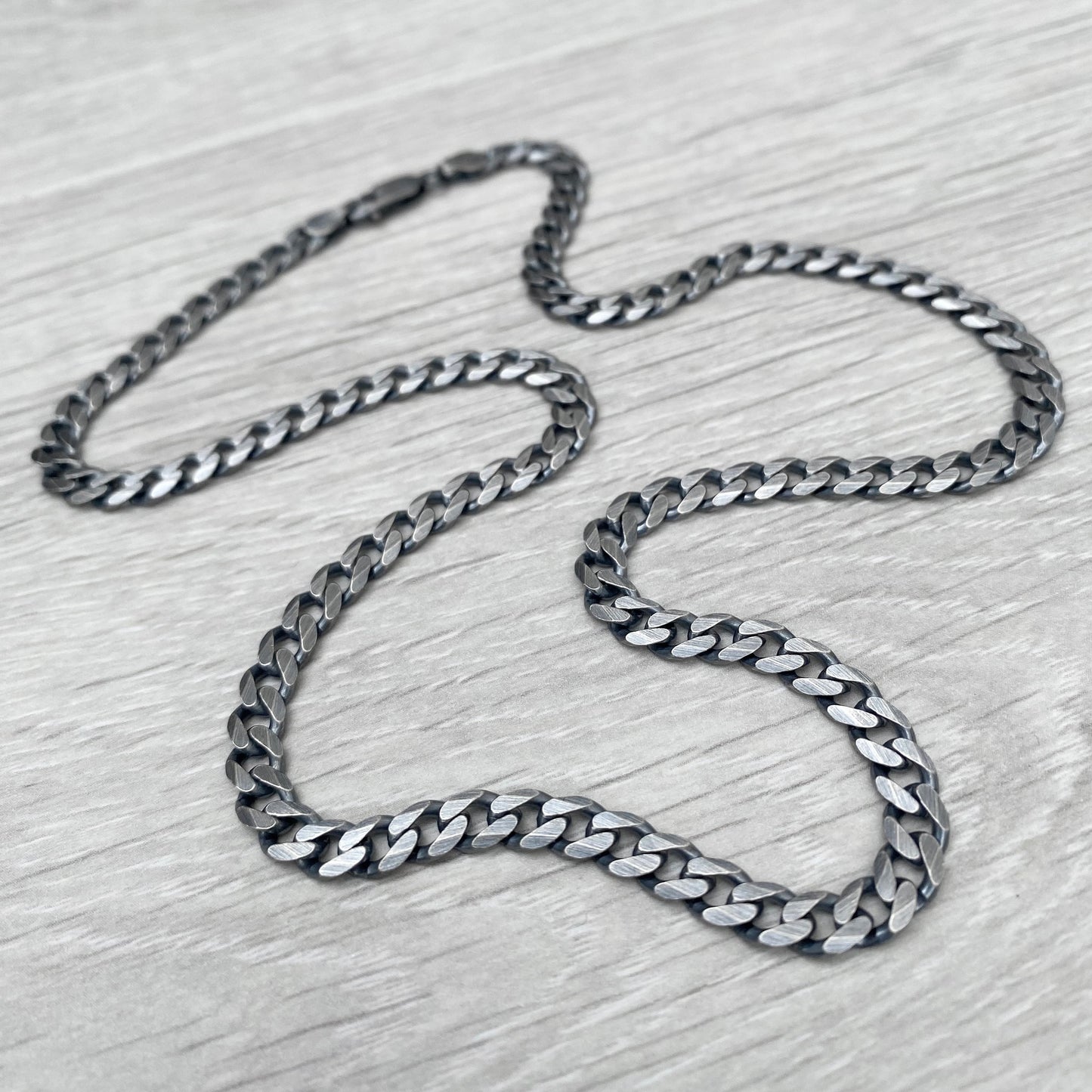 Solid silver heavy 5.5mm wide curb chain - Oxidised or polished