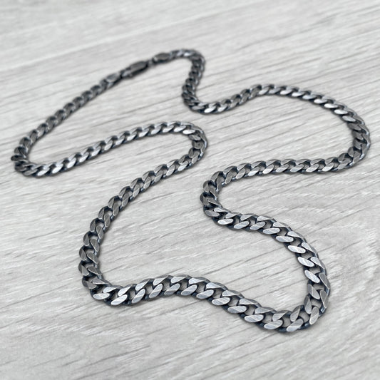 Solid silver heavy 5.5mm wide curb chain - Oxidised or polished
