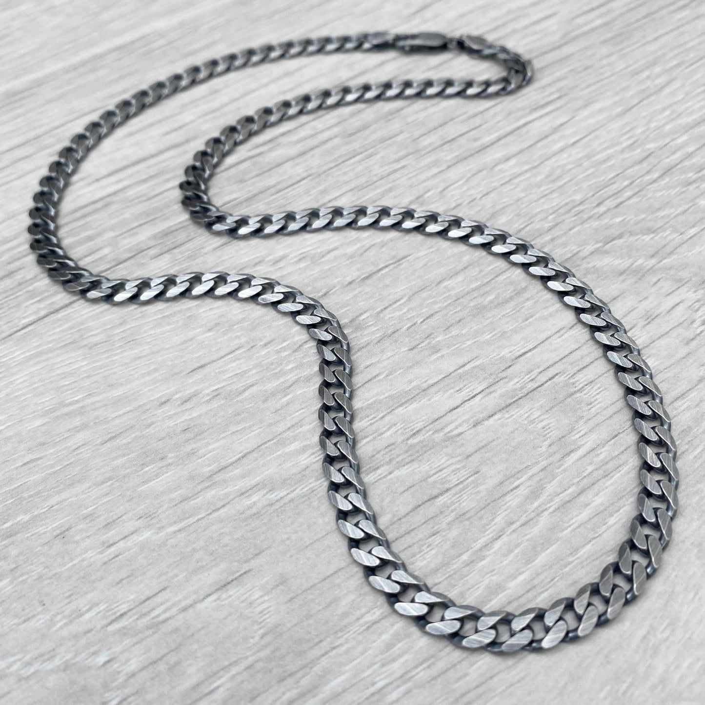 Solid silver heavy 5.5mm wide curb chain - Oxidised or polished