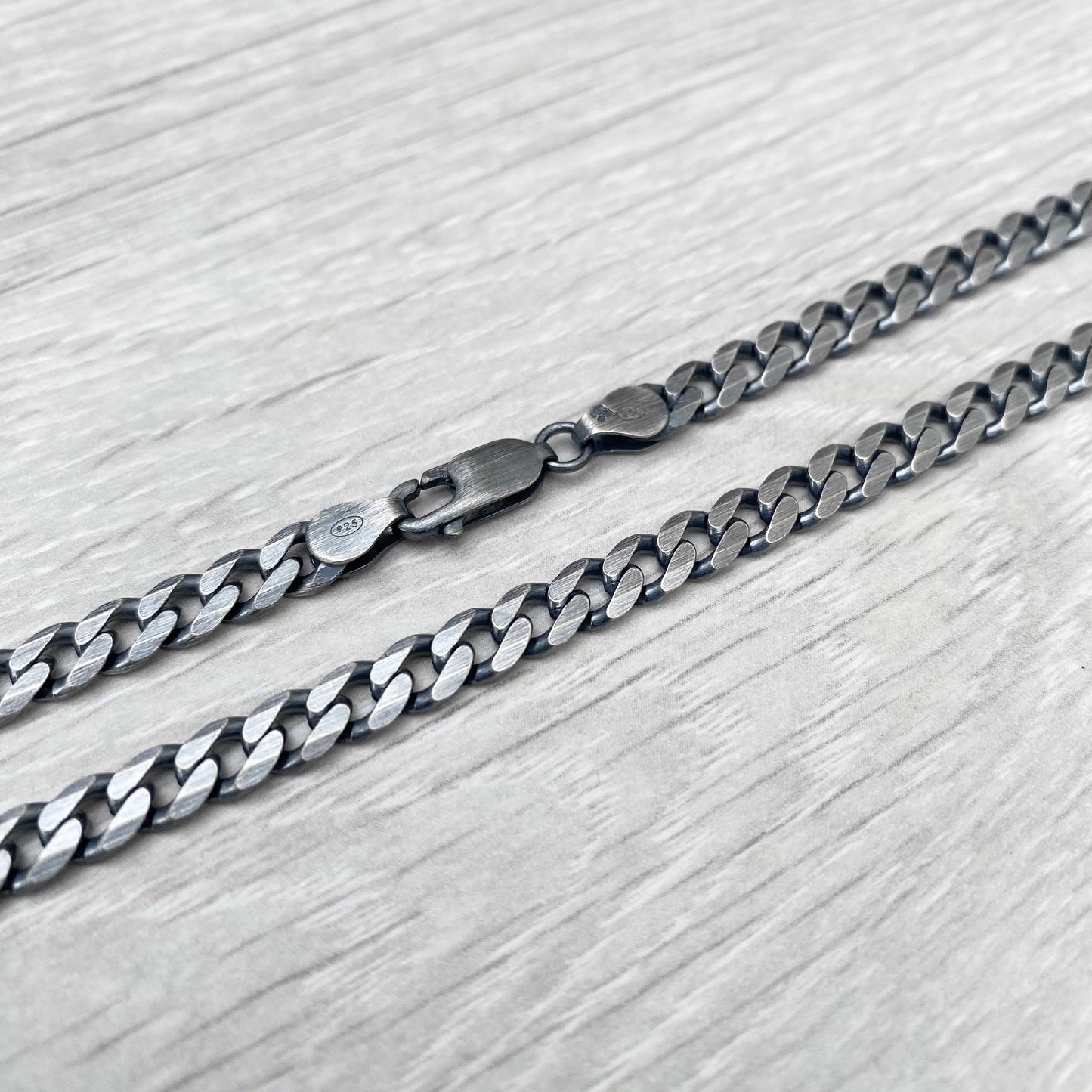 Solid silver heavy 5.5mm wide curb chain - Oxidised or polished