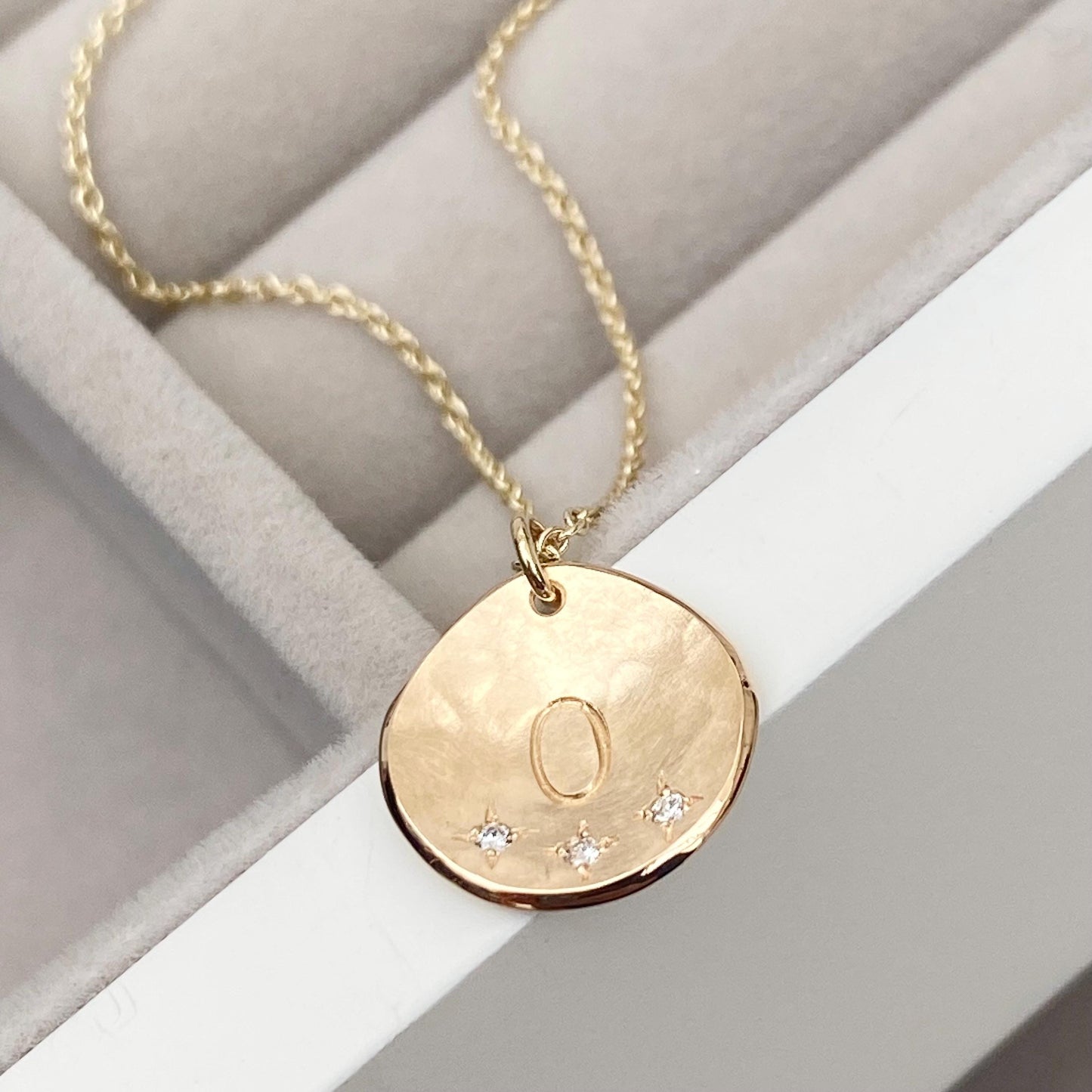 Handmade 9ct yellow, rose or white gold 13mm personalised diamond petal charm pendant on a trace chain