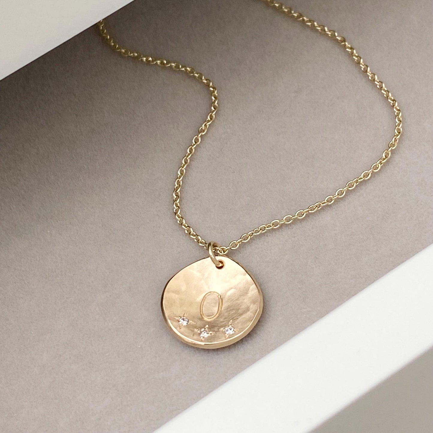 Handmade 9ct yellow, rose or white gold 13mm personalised diamond petal charm pendant on a trace chain