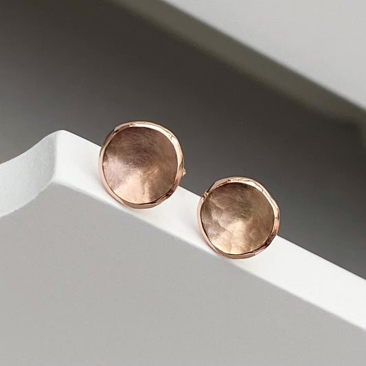 Handmade 9ct rose gold 7mm disc petal stud earrings. Also available in 9ct white and 9ct yellow gold