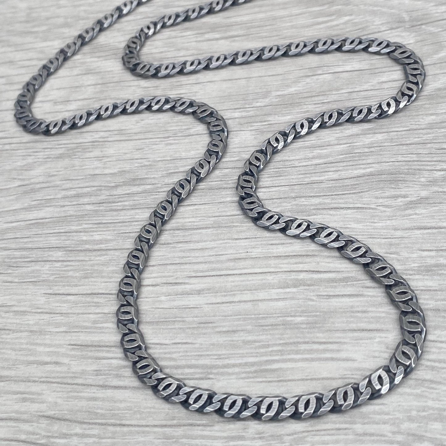 New listing - Men's oxidised silver unique curb chain - 4.8mm wide - 24 inch - British vintage jewellery