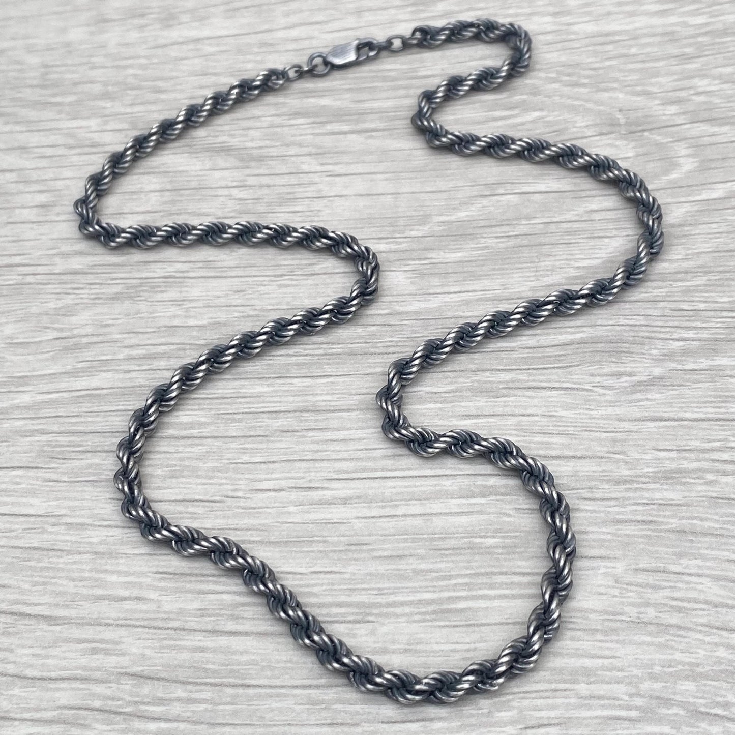 New listing - Men's oxidised silver rope chain - 4.3mm wide - 20 inch - British vintage jewellery