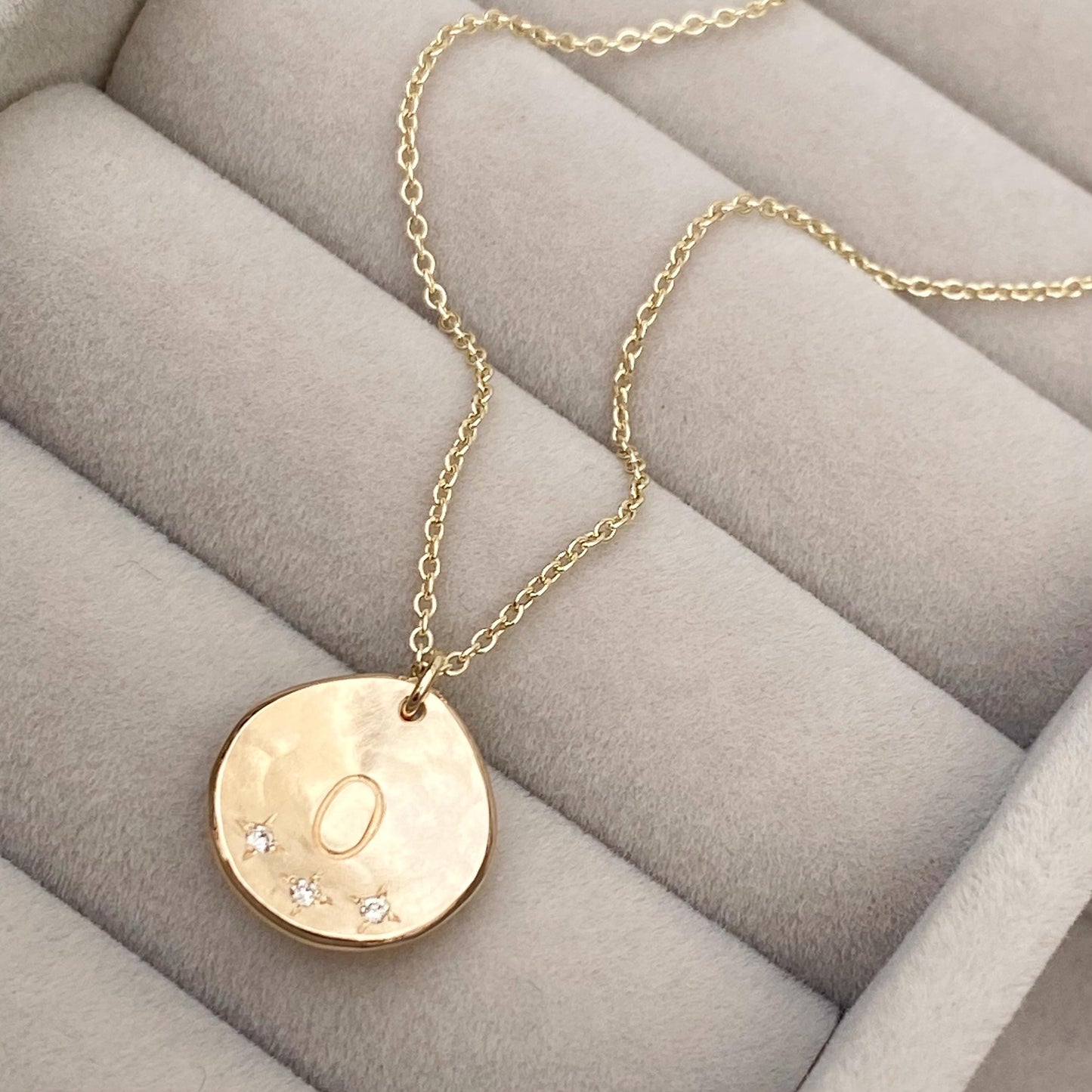 Handmade 9ct yellow, rose or white gold 13mm personalised diamond petal charm pendant on a trace chain