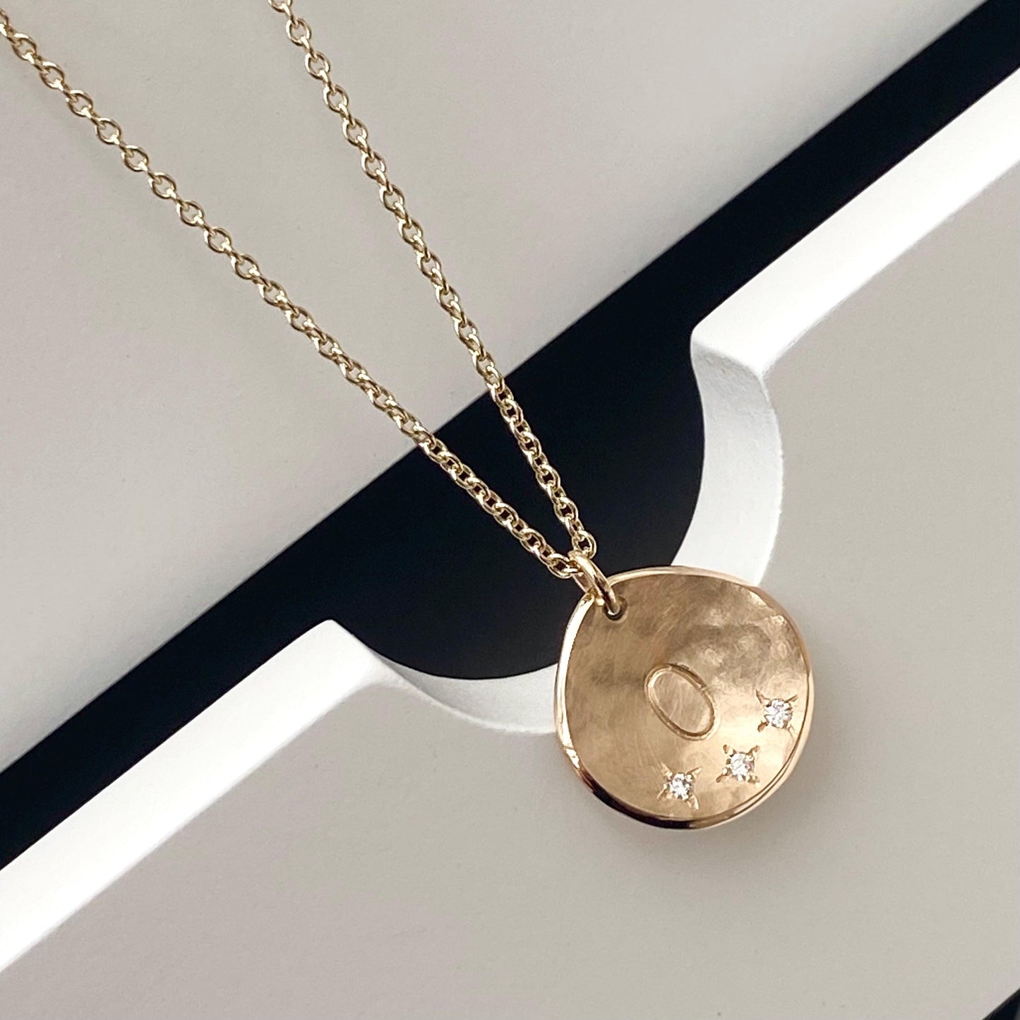 Handmade 9ct yellow, rose or white gold 13mm personalised diamond petal charm pendant on a trace chain