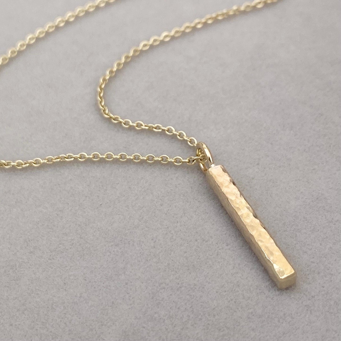 Handmade 9ct solid yellow, rose or white gold ingot bar charm pendant on a trace chain