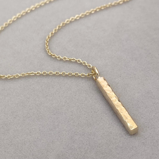 Handmade 9ct solid yellow, rose or white gold ingot bar charm pendant on a trace chain