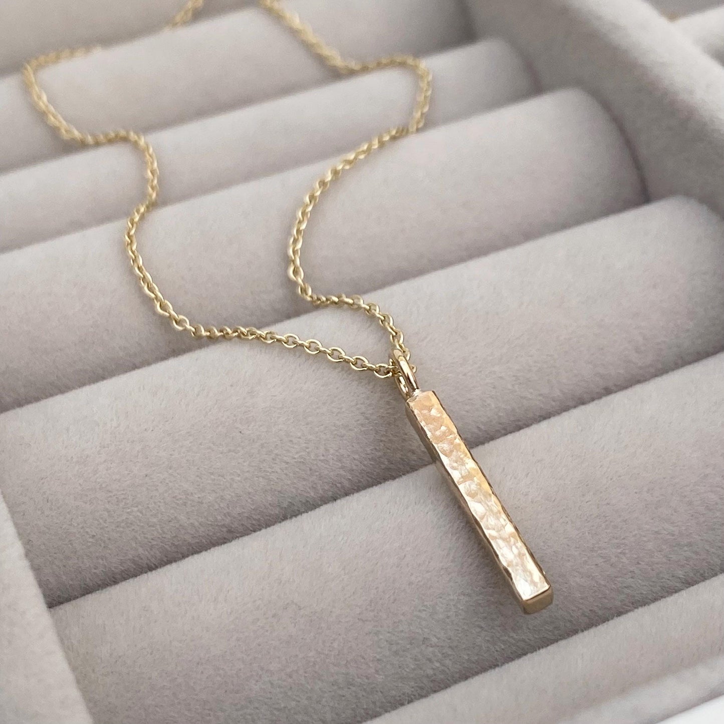Handmade 9ct solid yellow, rose or white gold ingot bar charm pendant on a trace chain
