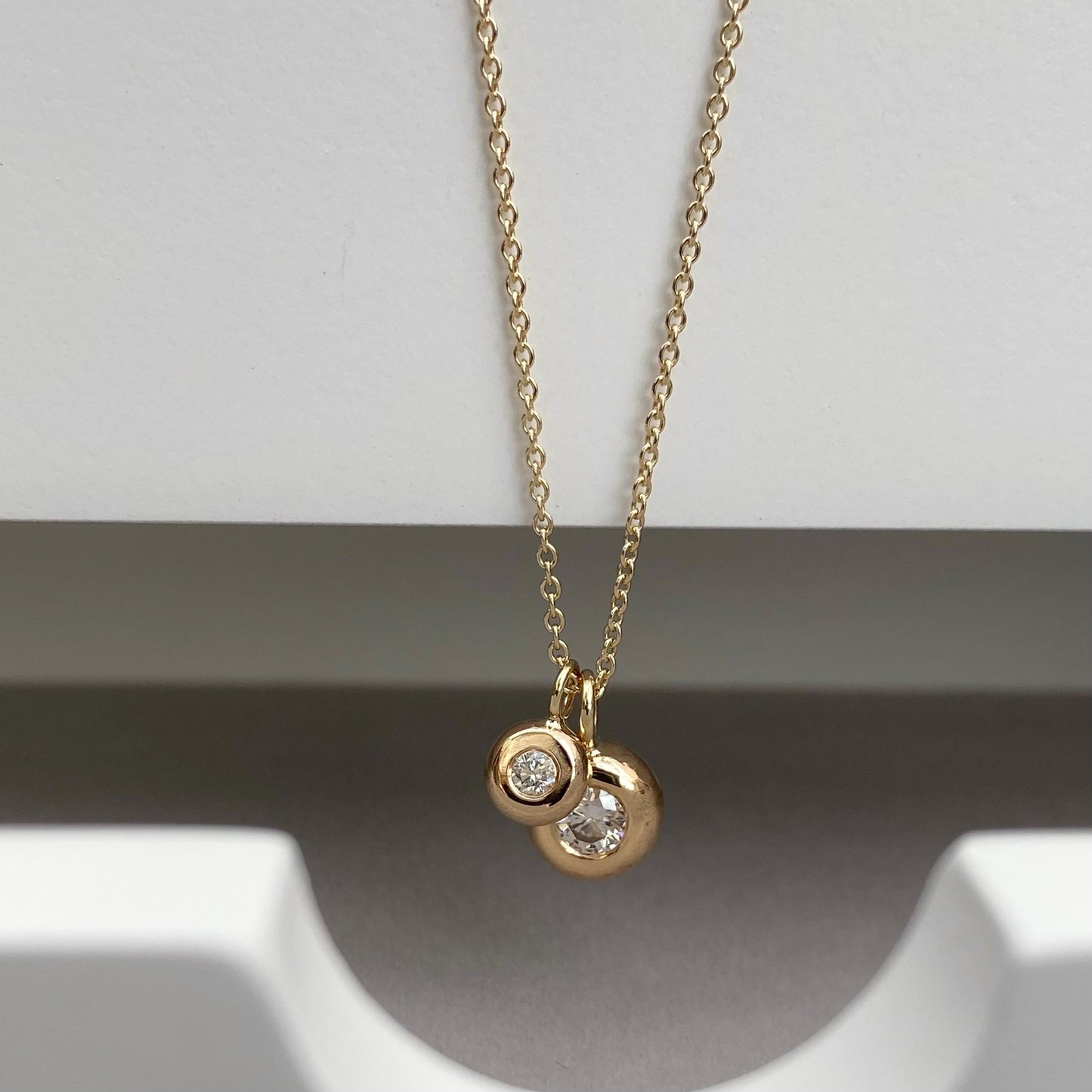Handmade 9ct solid yellow, white or rose gold lab and natural diamond nugget pendants on a trace chain