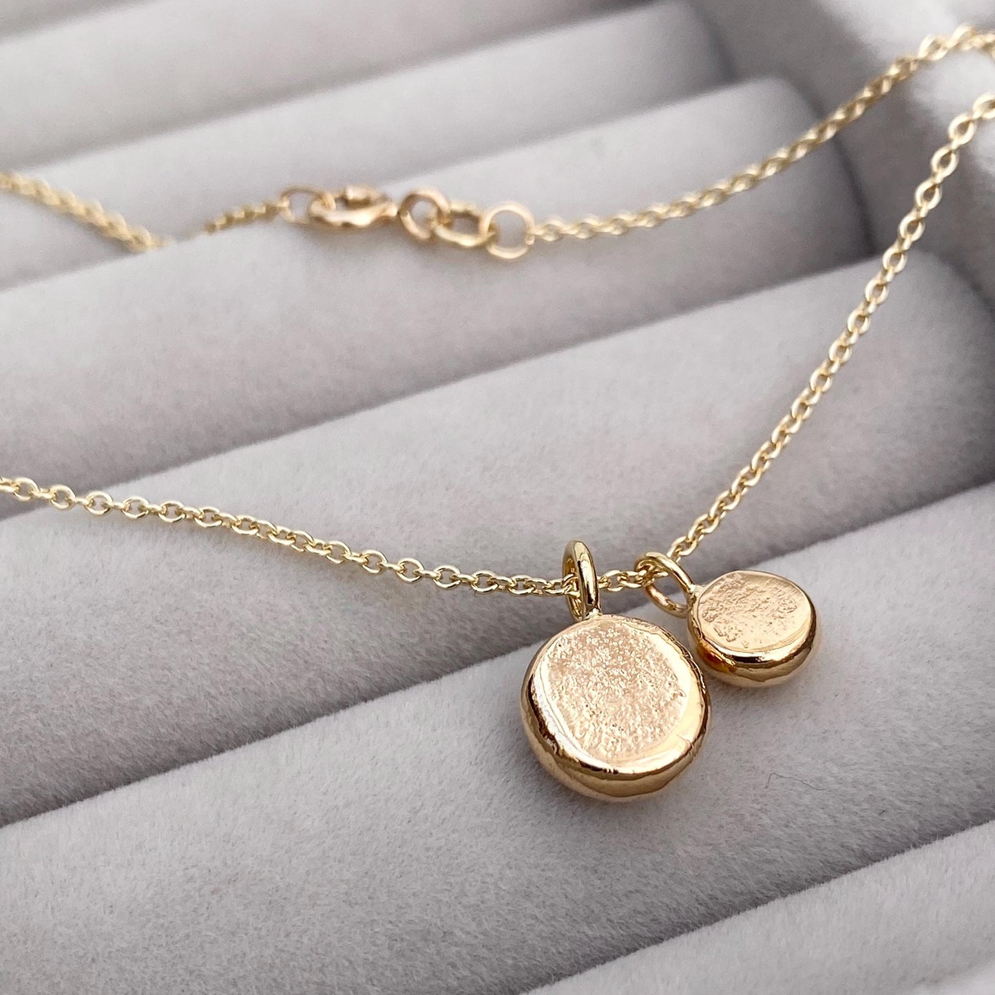 Handmade 9ct solid yellow, white or rose gold lab and natural diamond nugget pendants on a trace chain