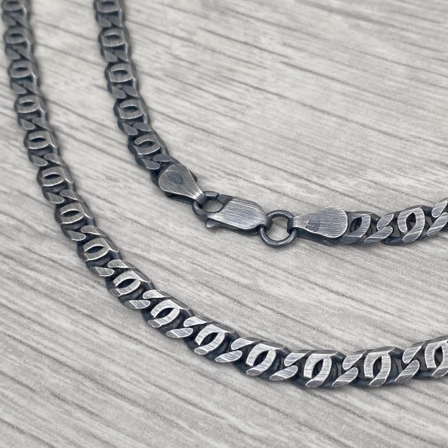 New listing - Men's oxidised silver unique curb chain - 4.8mm wide - 24 inch - British vintage jewellery