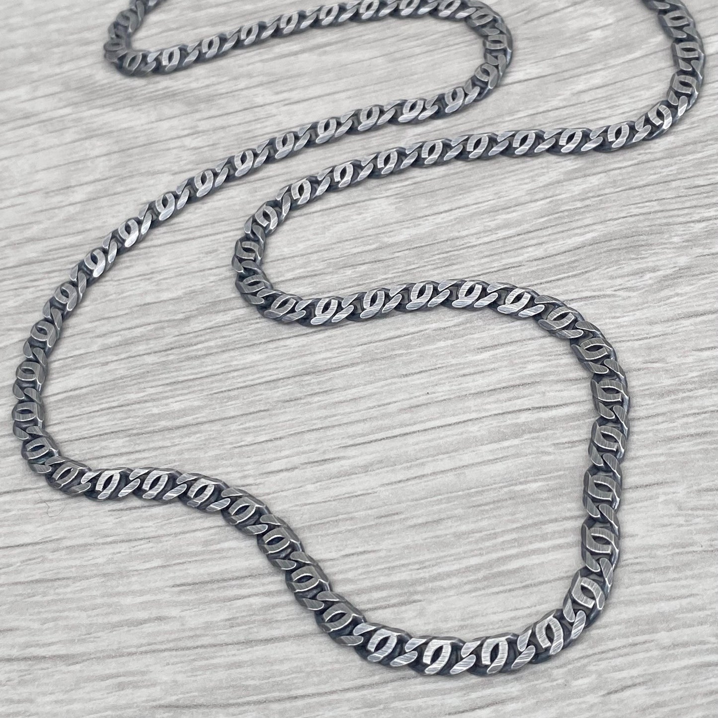 New listing - Men's oxidised silver unique curb chain - 4.8mm wide - 24 inch - British vintage jewellery