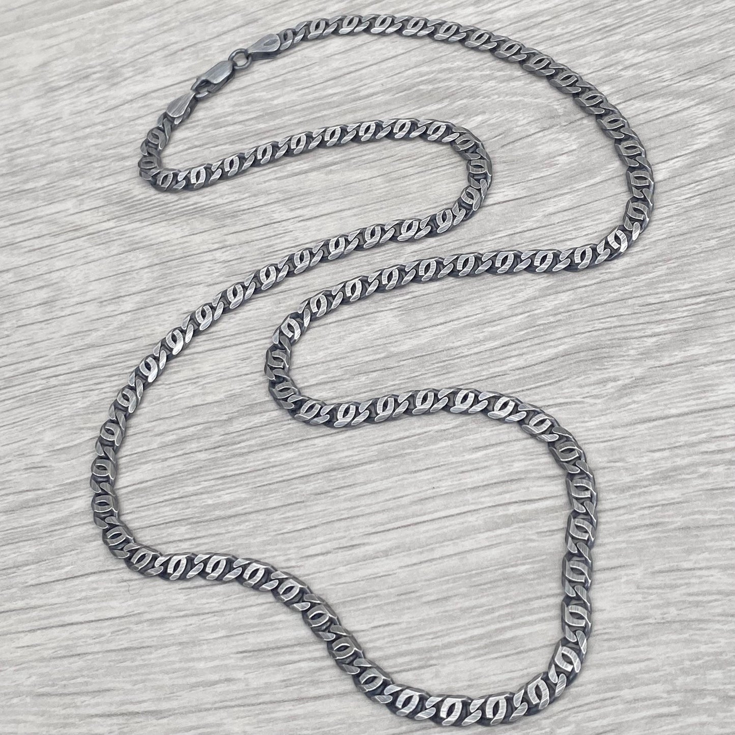 New listing - Men's oxidised silver unique curb chain - 4.8mm wide - 24 inch - British vintage jewellery